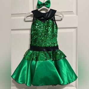 Awish Come True Green Sequin & Satin Costume w/Black Accents, Size Medium Child